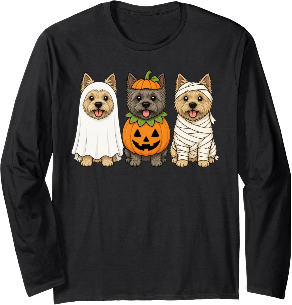 Spooky Cairn Terrier Pumpkin Ghost Halloween Dog Lover Long Sleeve T-Shirt - Adult Unisex Black