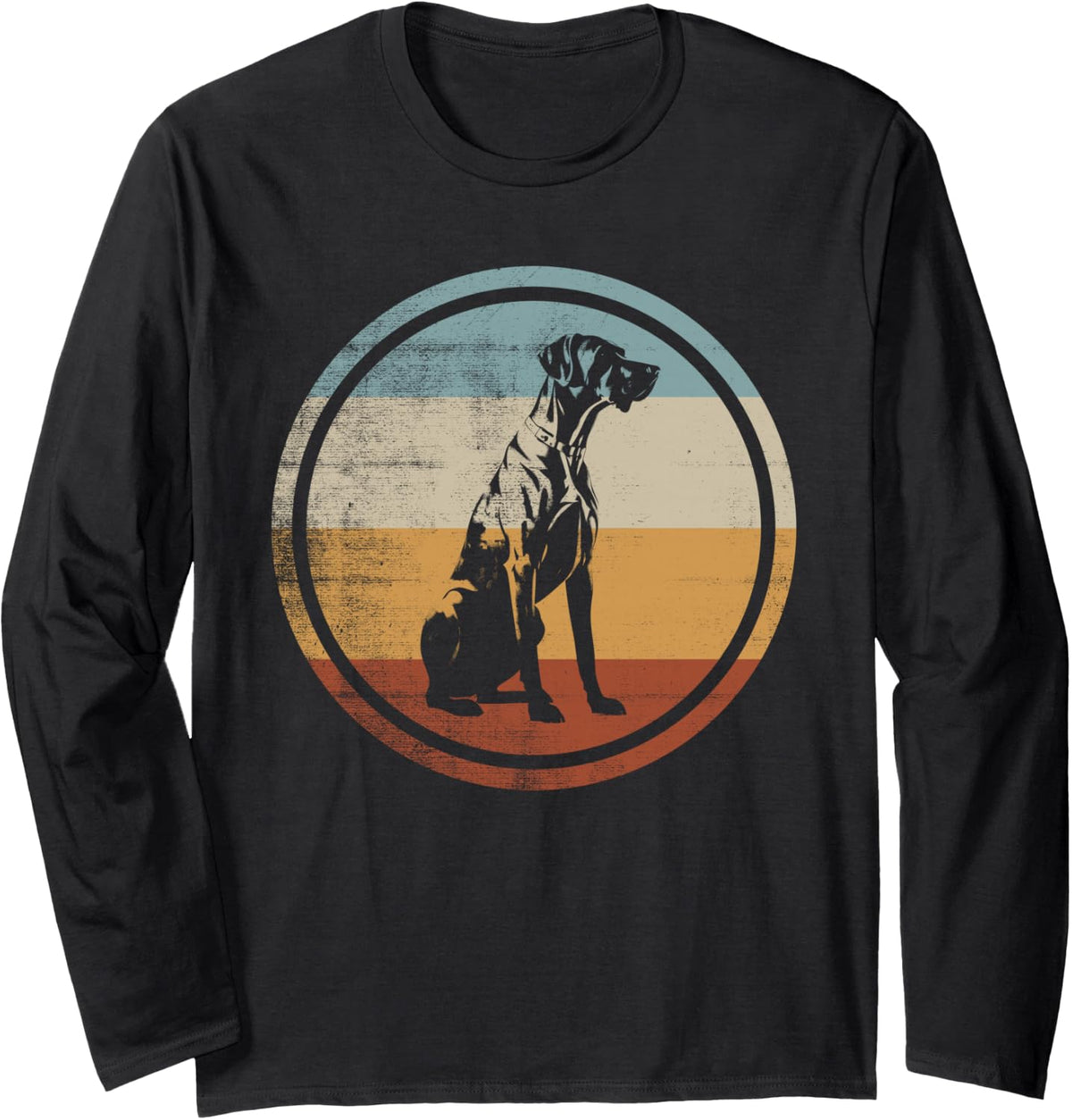 Retro Vintage Design Rhodesian Ridgeback Dog Long Sleeve T-Shirt - Adult Unisex Black