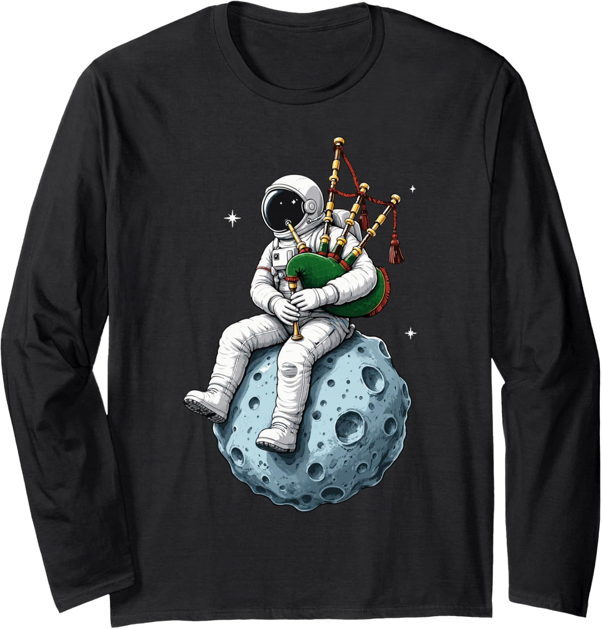 Bagpipe Astronaut Scottish Highland Music Piper Long Sleeve T-Shirt - Adult Unisex Black