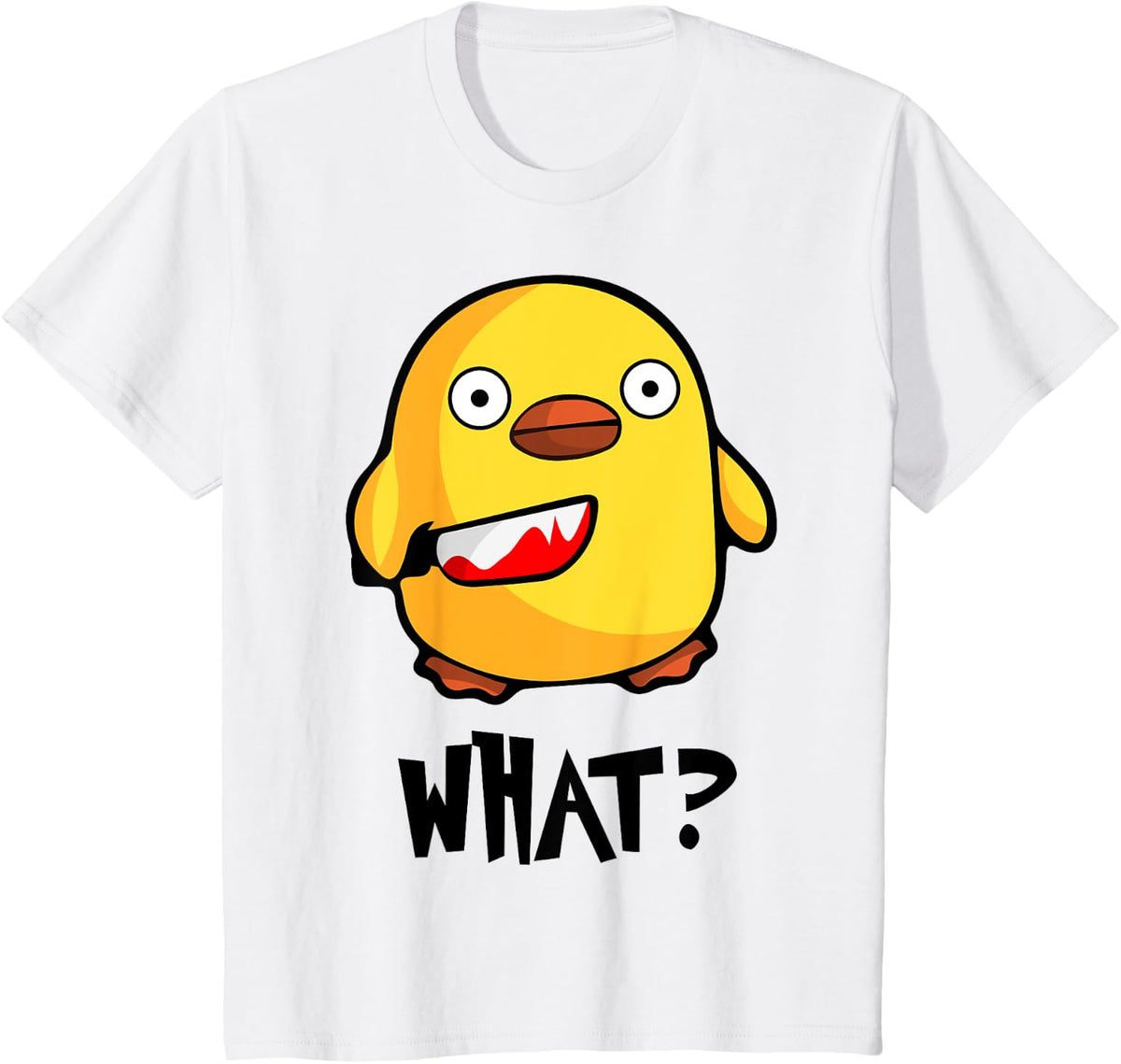 Chicken What? Funny Cute baby chick with knife T-Shirt - White
