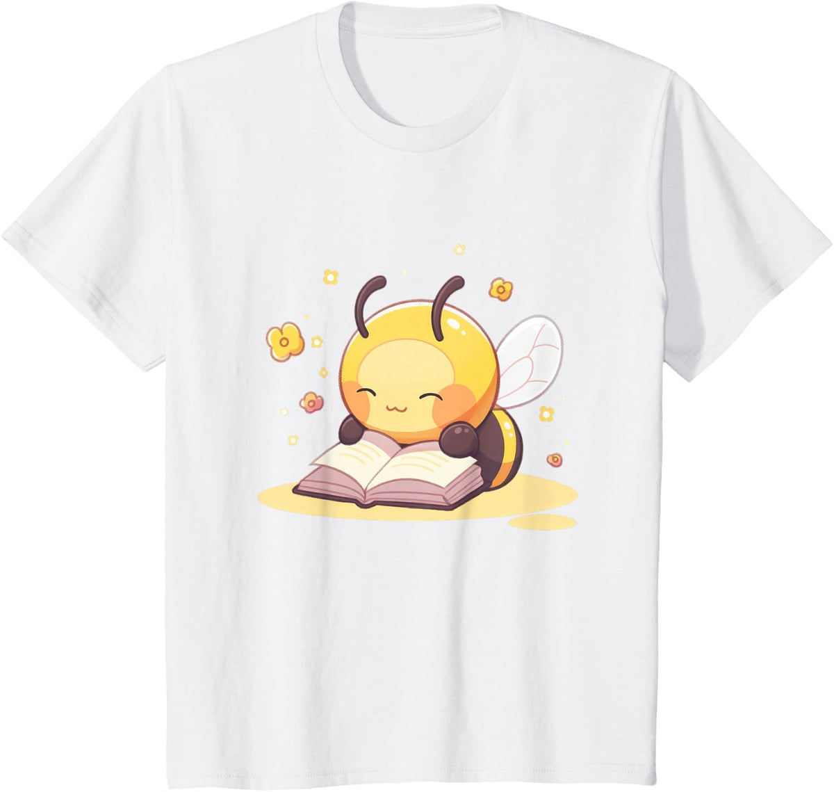 Cute Bee Reading Book Teacher Student Reader Graphic T-Shirt - White