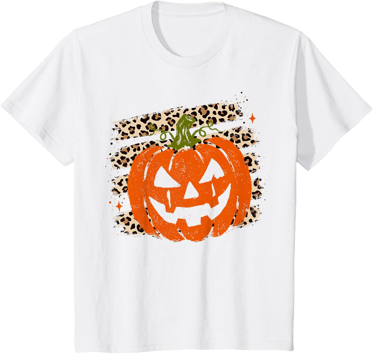 Stripes Leopard Pumpkin Halloween Retro Autumn Vintage T-Shirt - White