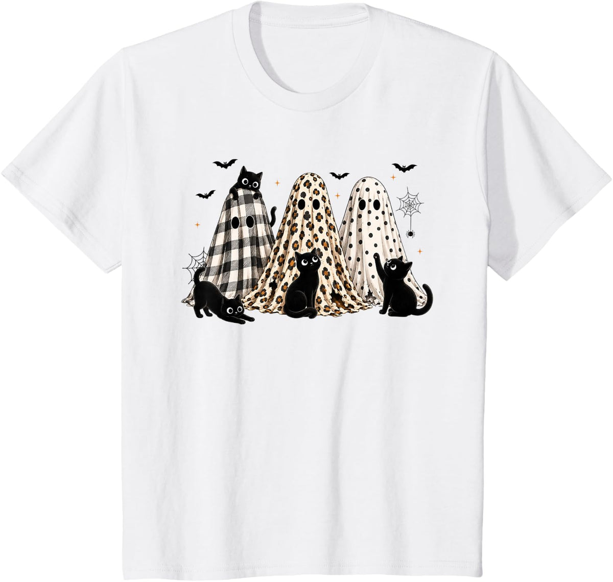 Cute Ghost Black Cat Leopard Halloween Costume Cat Lovers T-Shirt - White