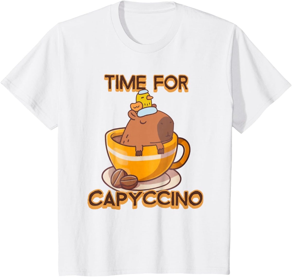 Time For Capyccino Funny Capybara Duck Coffee Rodent Lover T-Shirt - White