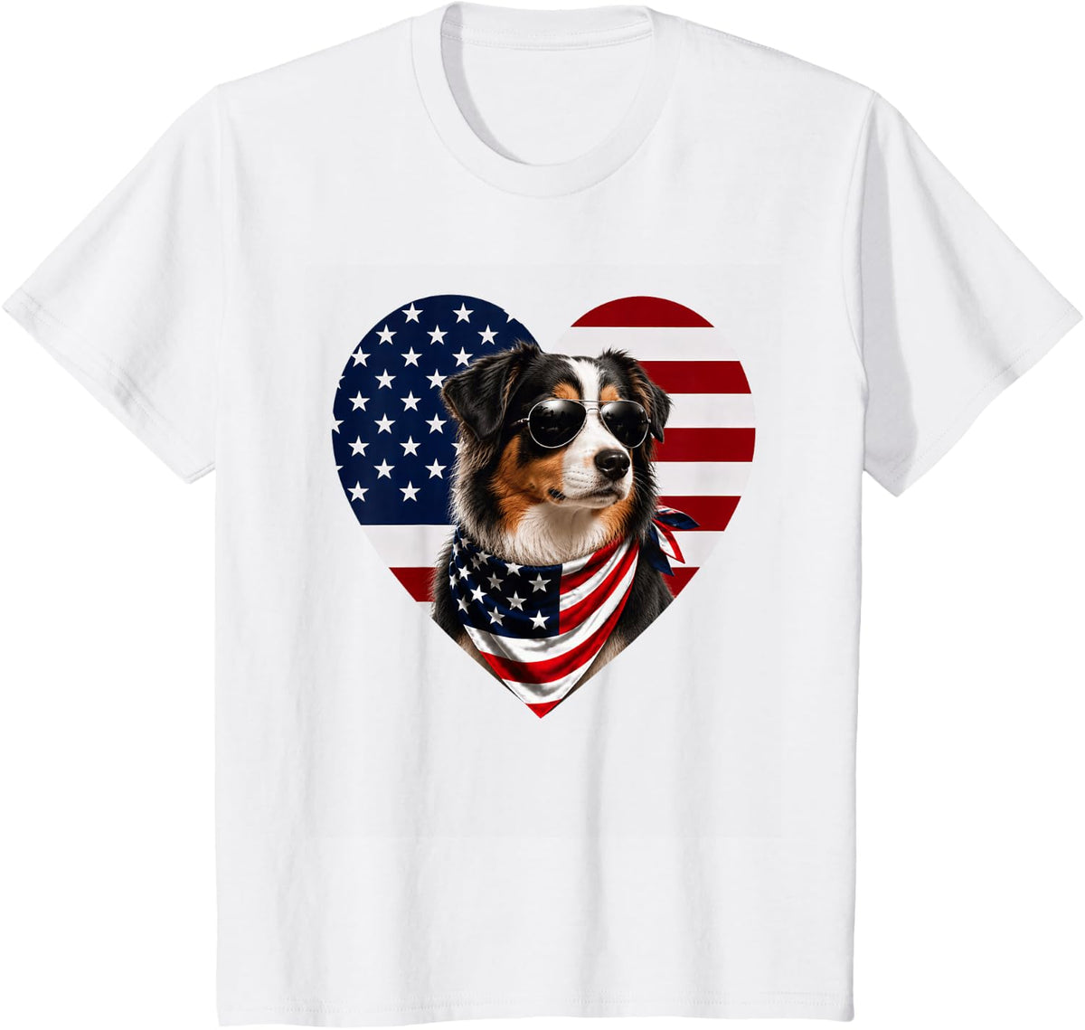 Mini American Shepherd American Flag Dog USA Pride T-Shirt - White