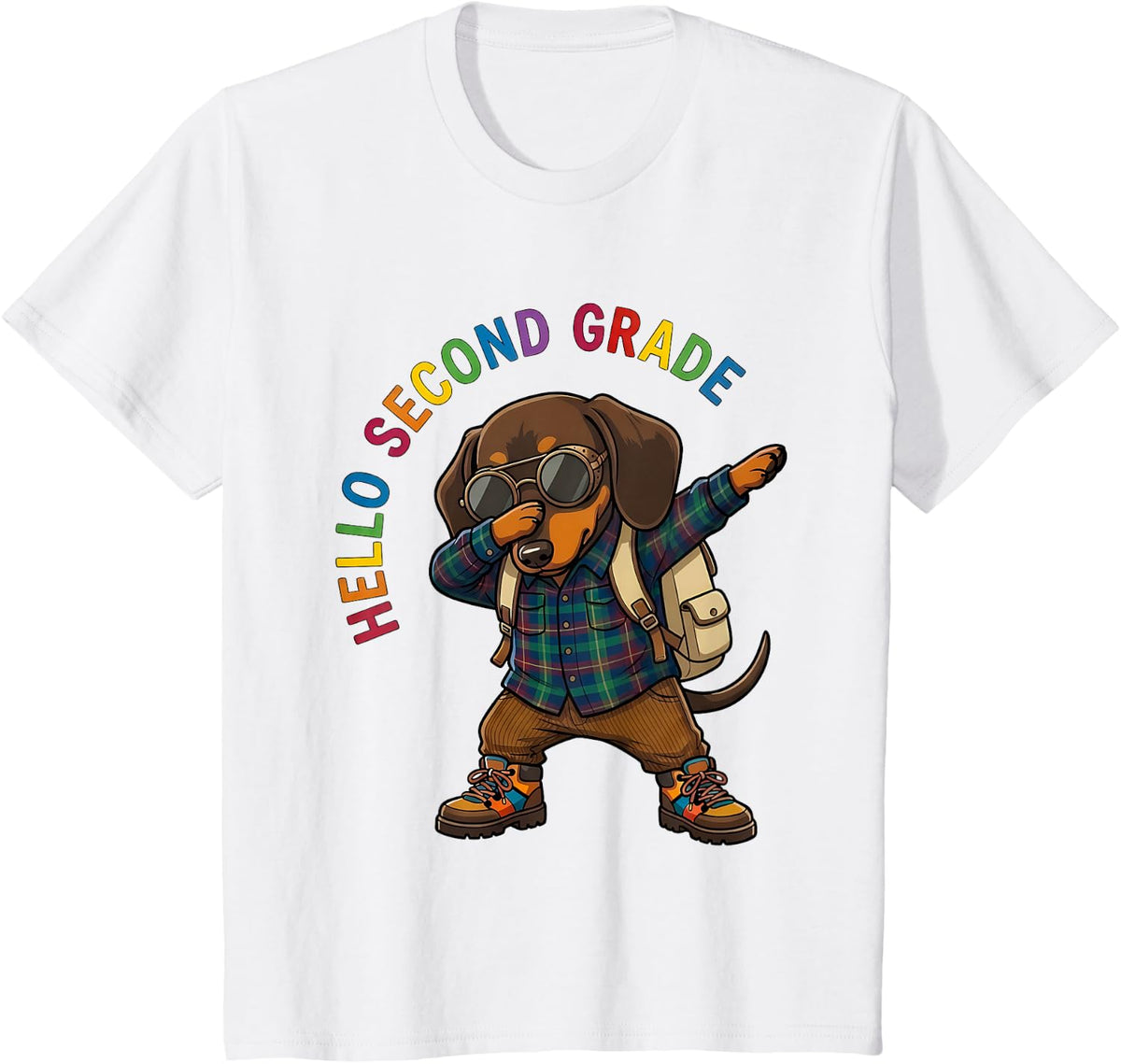 Hello Second Grade Back to School Dachshund Dog Kids Funny T-Shirt - White