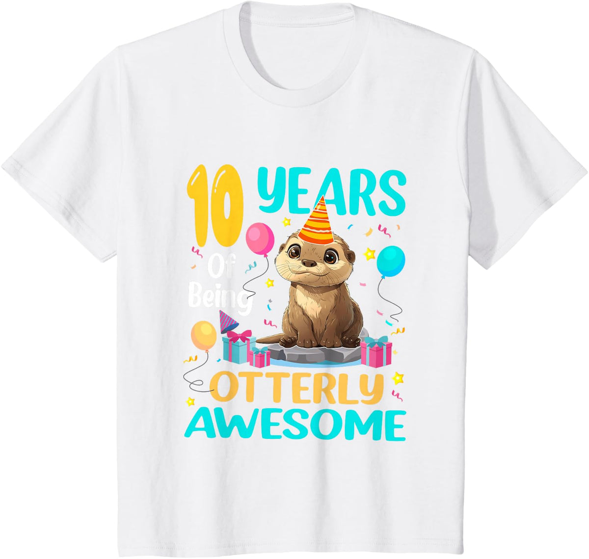 10th Birthday Otter Lover Tees 10 Years Of Being Otterly Awesome T-Shirt For Kids - White