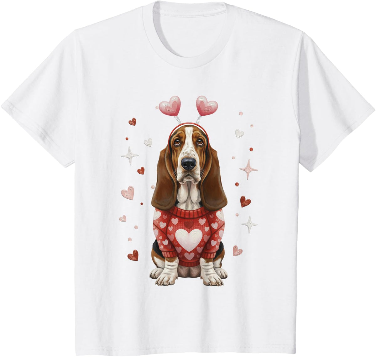 Cute Basset Hound Valentine Heart Valentines Day T-Shirt - White