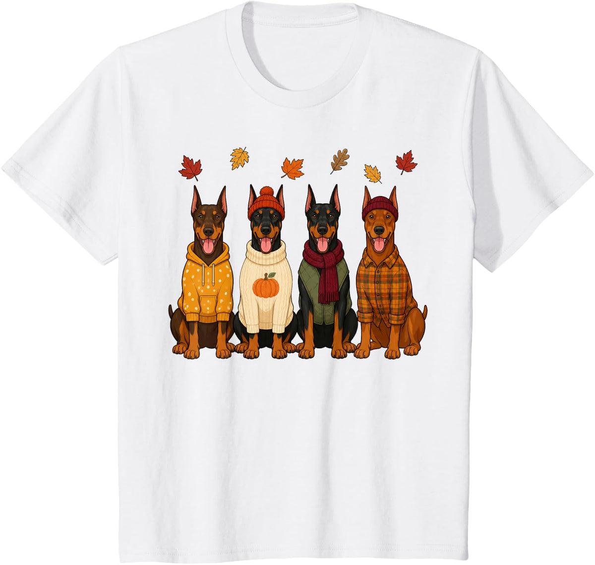 Doberman Pinscher Fall Autumn Season Pumpkin Dobie Dog T-Shirt - White
