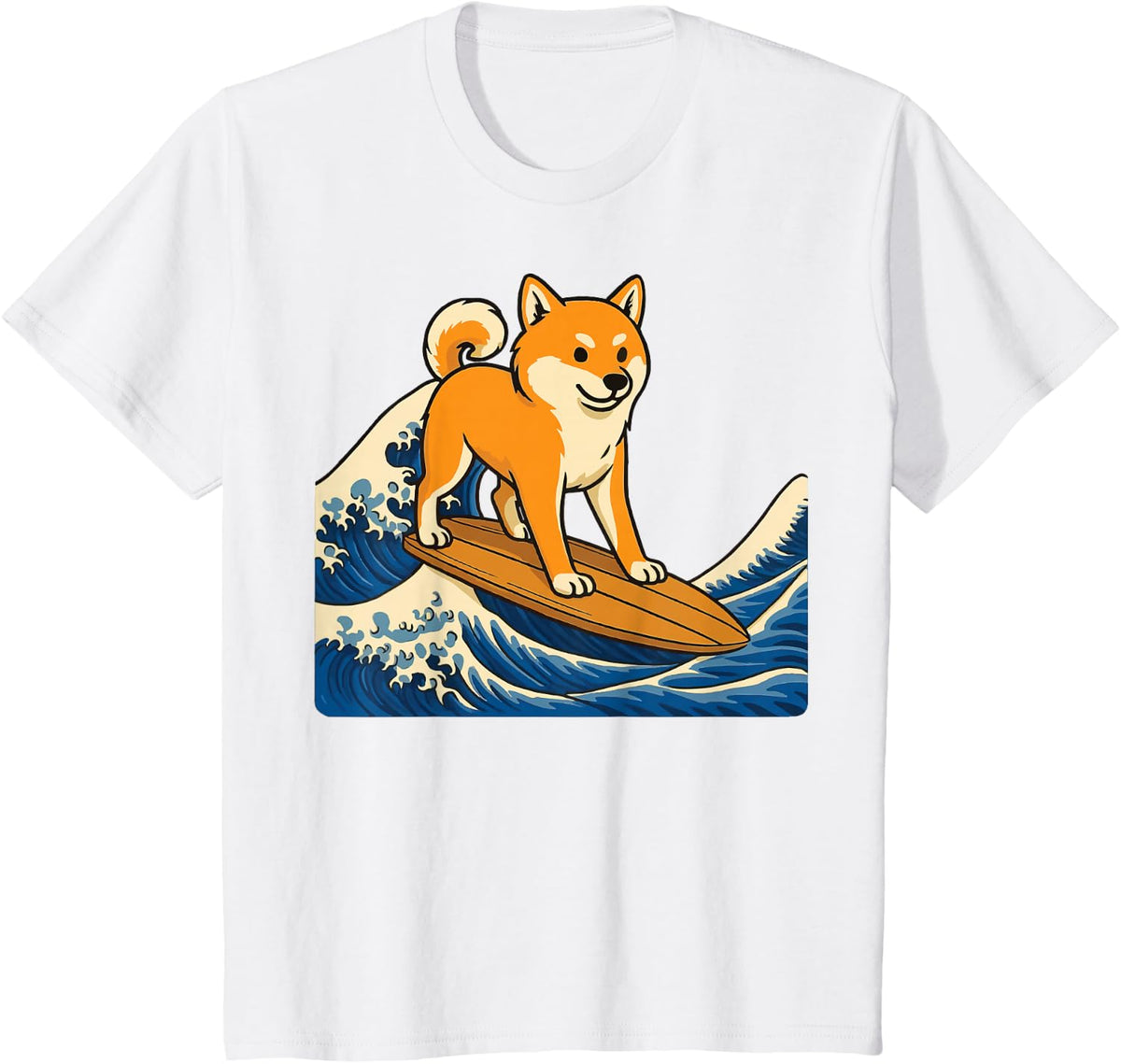 Shiba Inu Surfing Japanese Wave T-Shirt - White