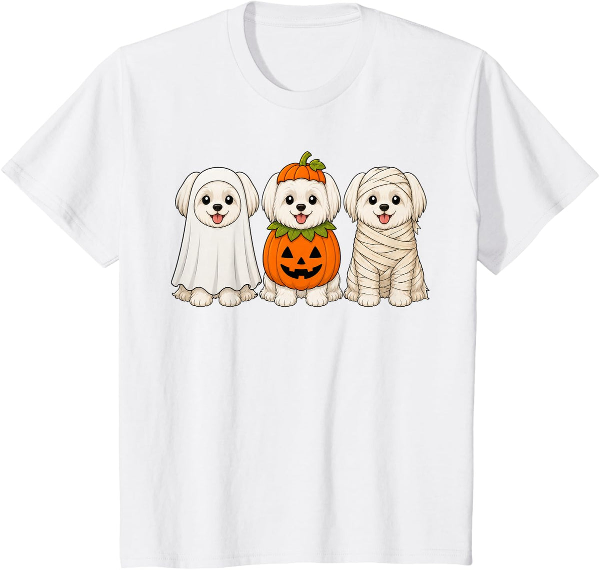 Spooky Maltese Pumpkin Ghost Halloween Dog Lover T-Shirt - White