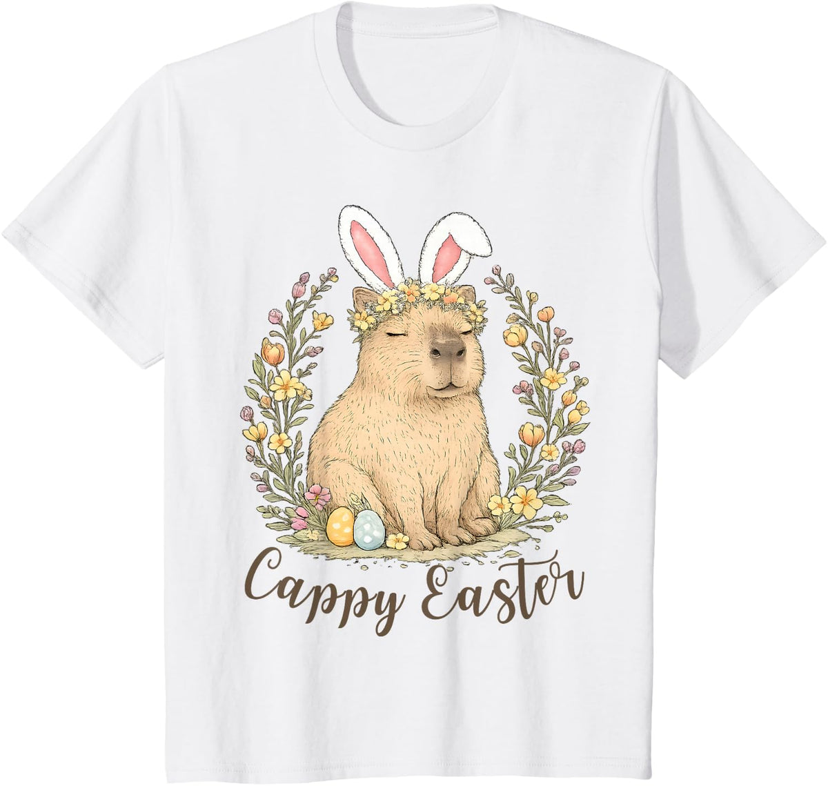 Funny Cappy Easter Capybara Easter Bunny T-Shirt Tee Men Women Kids - White