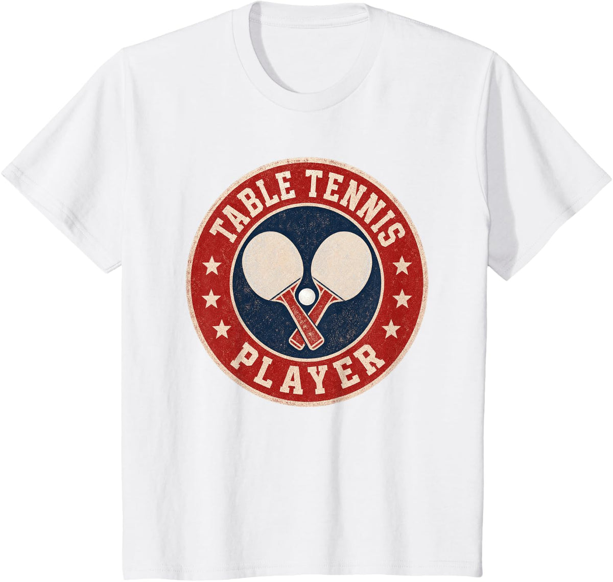Vintage Table Tennis Player Paddle Ball Emblem T-Shirt - White