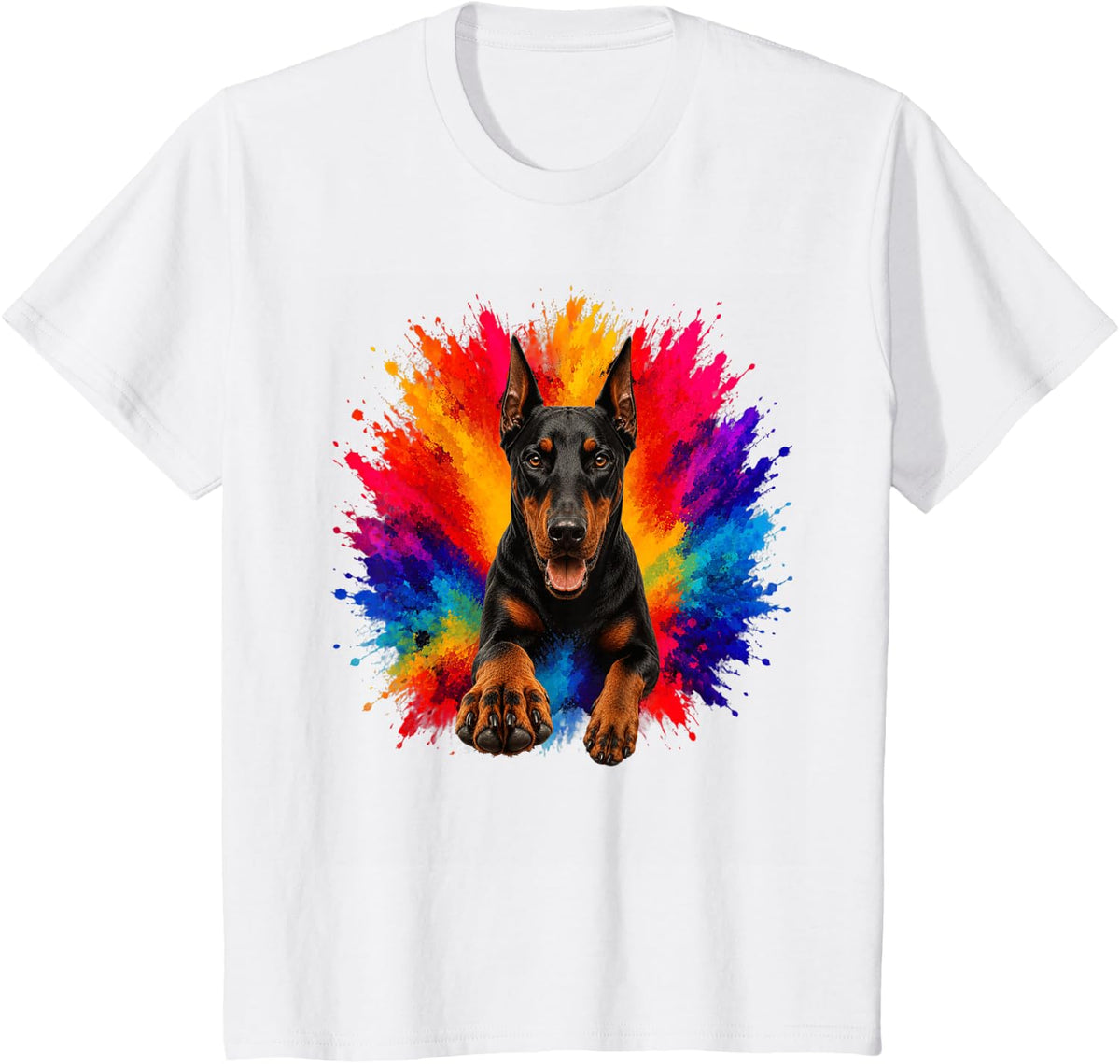 Doberman Pinscher Colorful Splash Art Dobie Dog T-Shirt - White