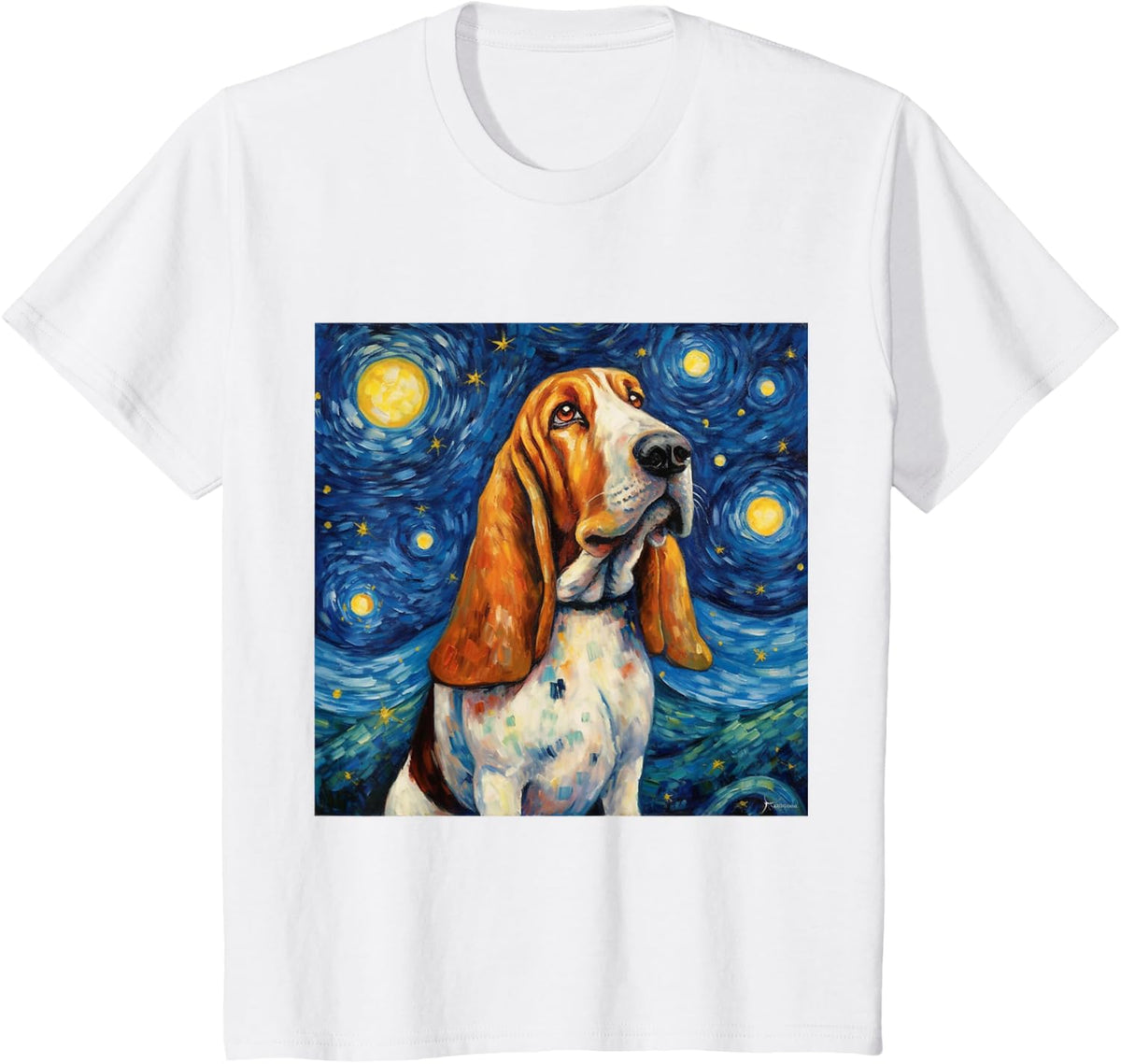 Basset Hound Starry Night - Basset Hound T-Shirt - White