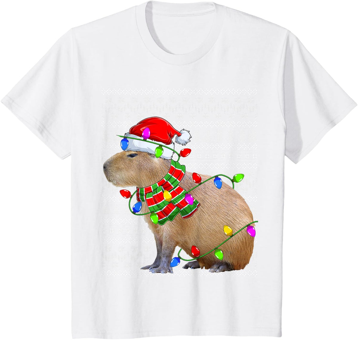 Capybara Ugly Xmas Lighting Santa Capybara Christmas T-Shirt - White