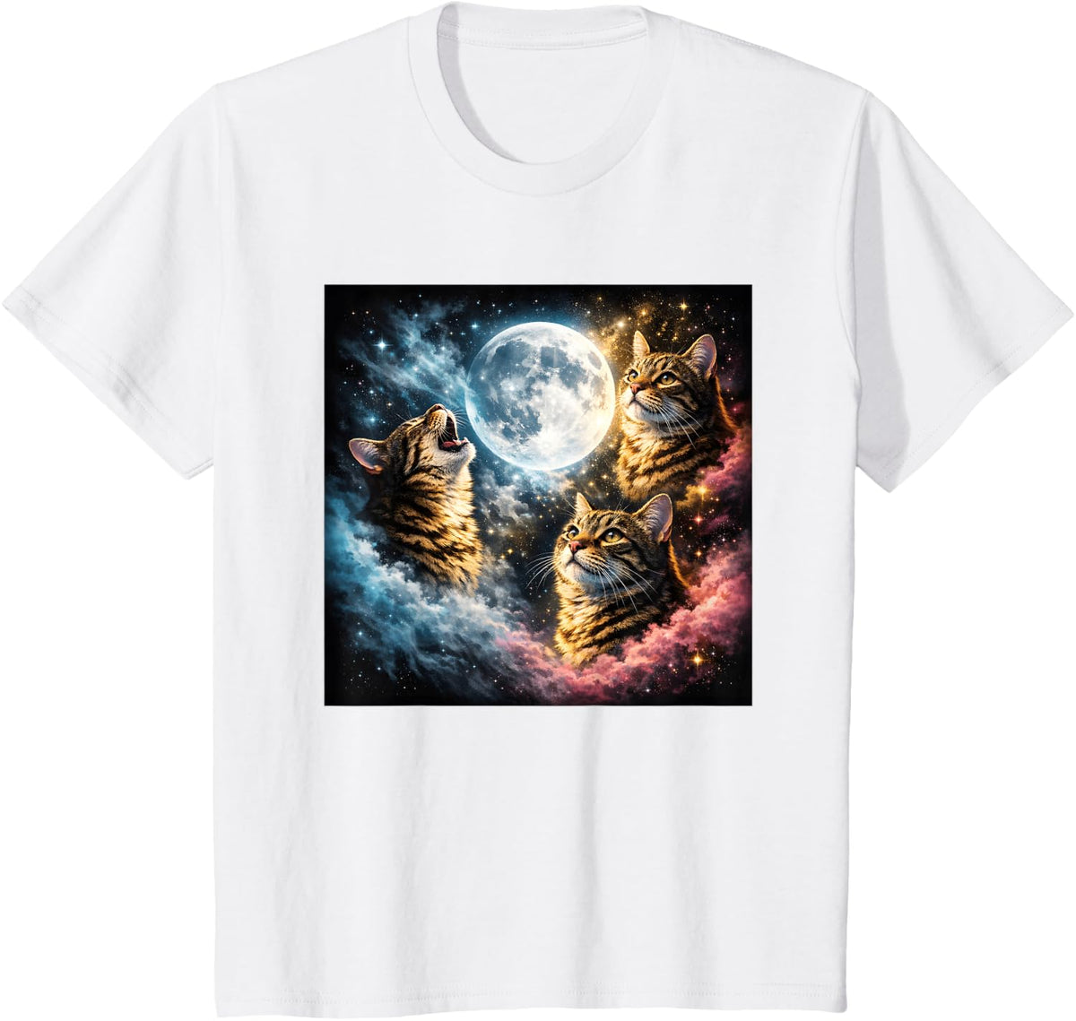 Cute Tabby Cat Clothes Kittens Mom Dad Funny Moon Meme T-Shirt - White