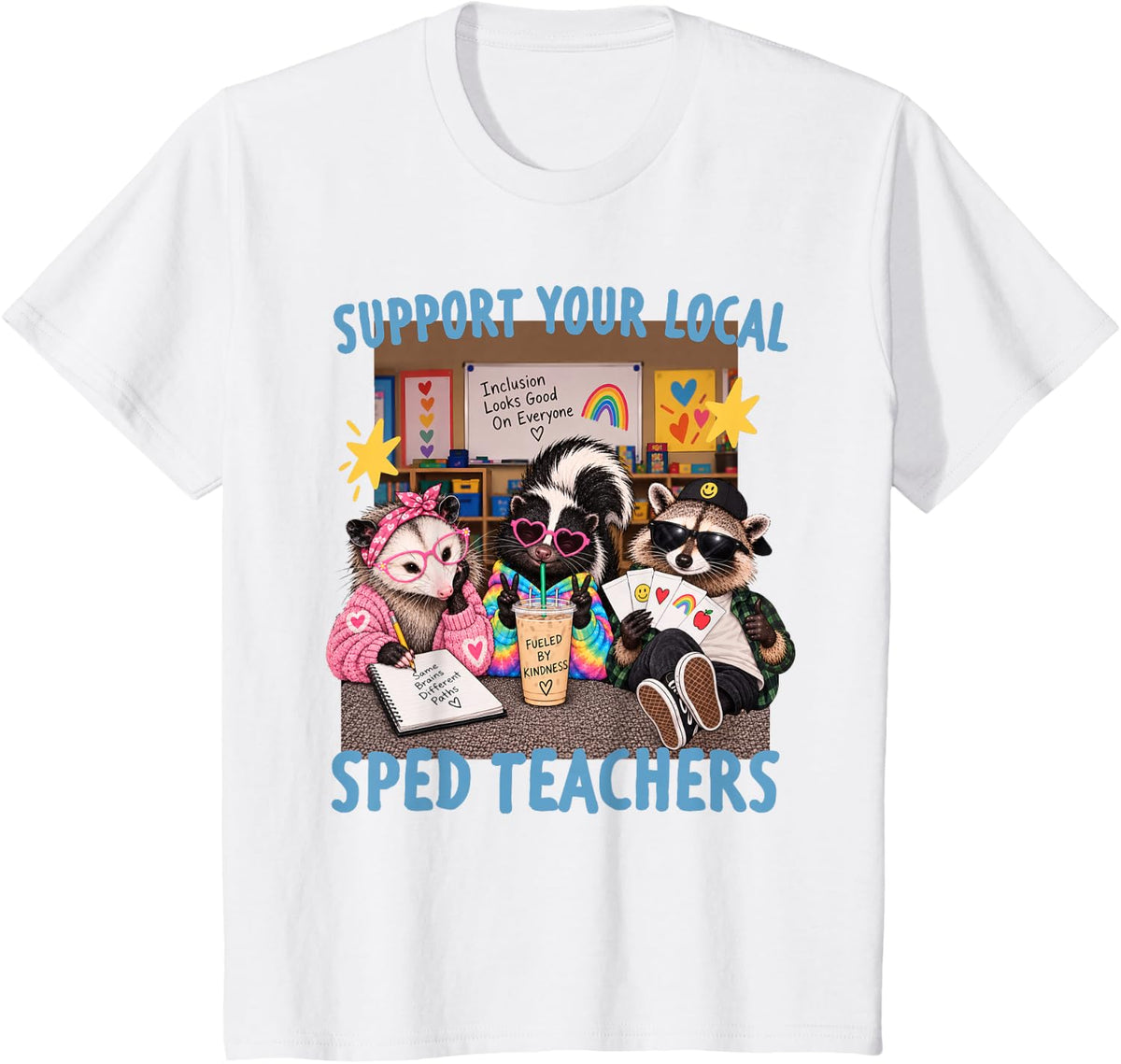 Support Your Local SPED Teachers Raccoon Possum para Squad T-Shirt - White