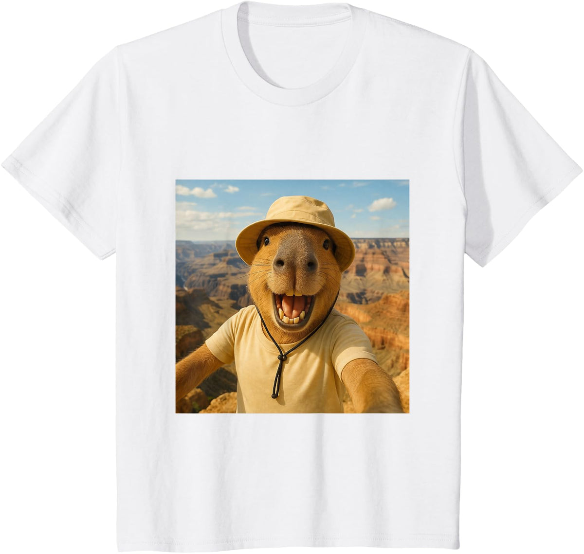 Capybara Selfie Grand Canyon Funny Nature Design T-Shirt - White
