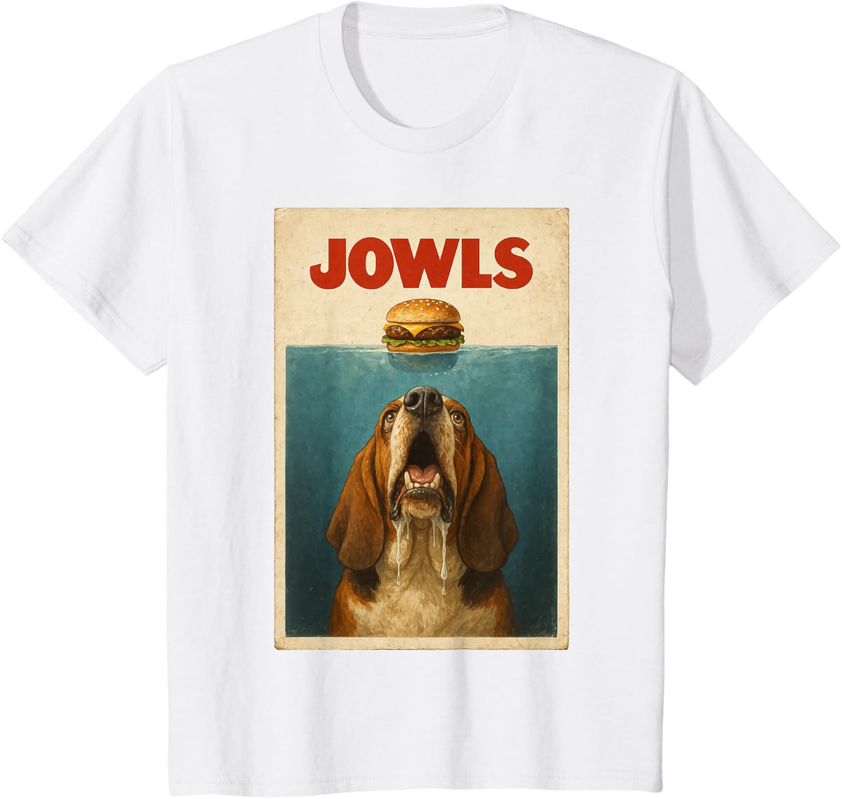 Funny Basset Hound Jowls Dog Burger Design T-Shirt - White