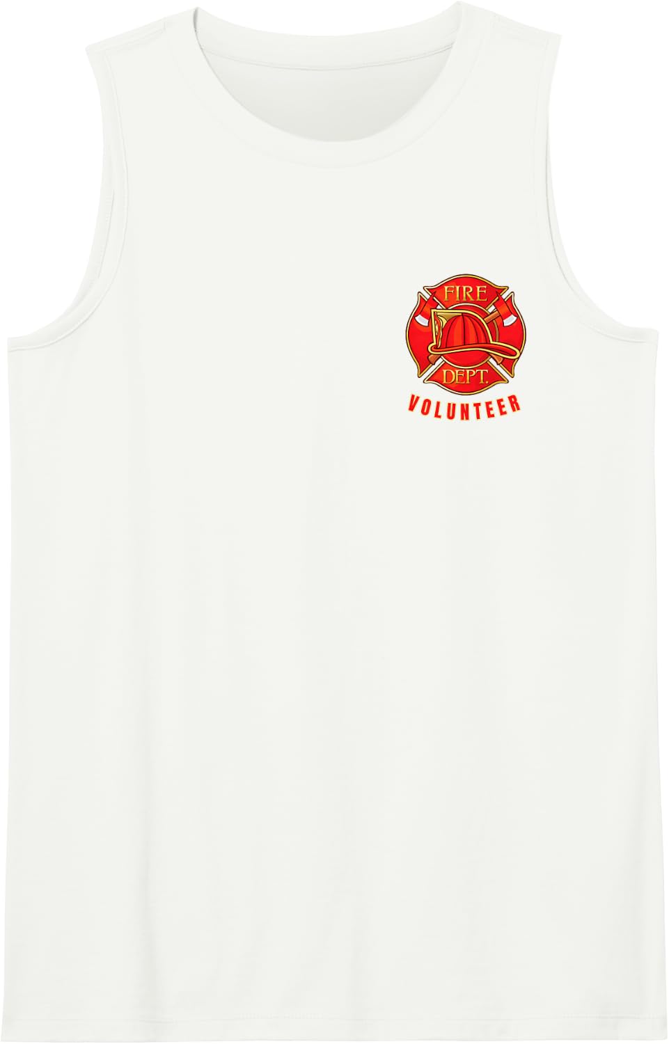 Volunteer Firefighter Maltese Cross Helmet Axes On Pocket Sleeveless Tank Top - White
