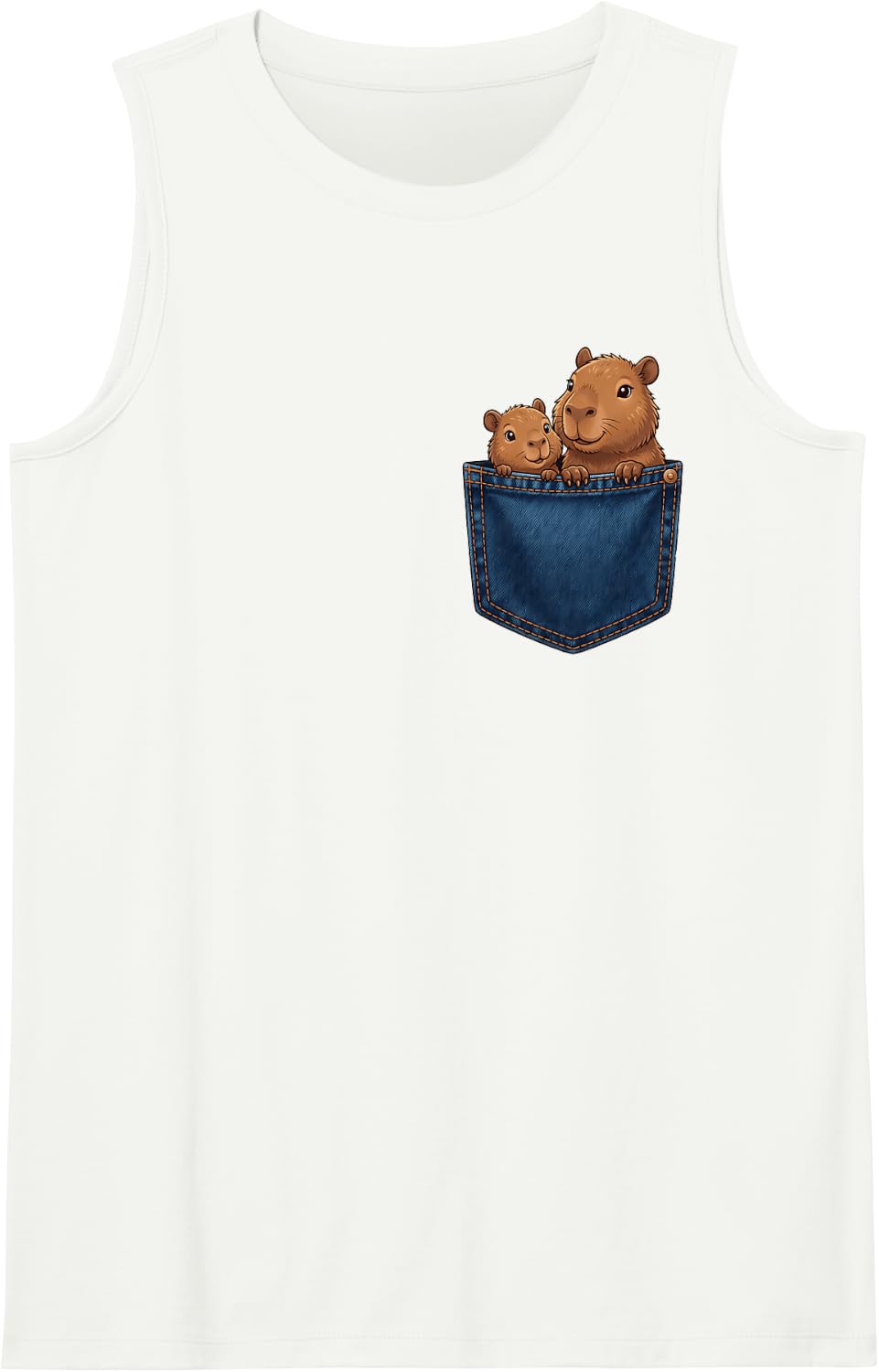 Capybaras Cute Pocket Sleeveless Tank Top - White