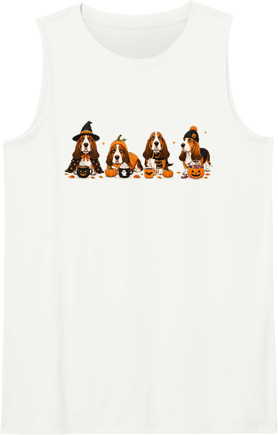 Basset Hound Halloween Pumpkin Sleeveless Tank Top - White