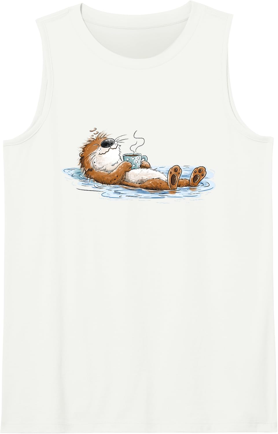 Chill Sea Otter Coffee Otter Lover Funny Design Sleeveless Tank Top - White