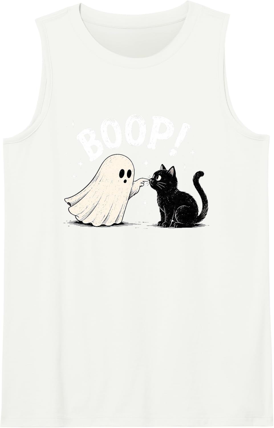 Cute Funny Goth Boojee Ghost Boo-p Cat Nose Kitten Halloween Sleeveless Tank Top - White