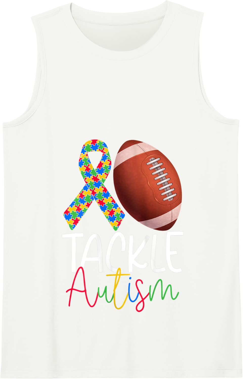 Tackle Autism Awareness Puzzle Ribbon & Football Ball Kids Tank Top - White