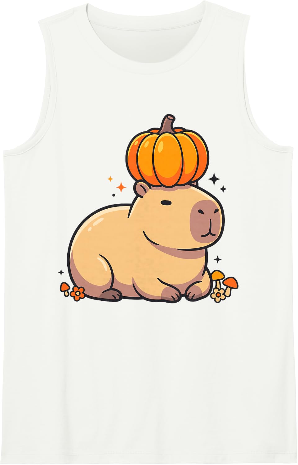 Cute Capybara Pumpkin Fall Animal Autumn Halloween Sleeveless Tank Top - White