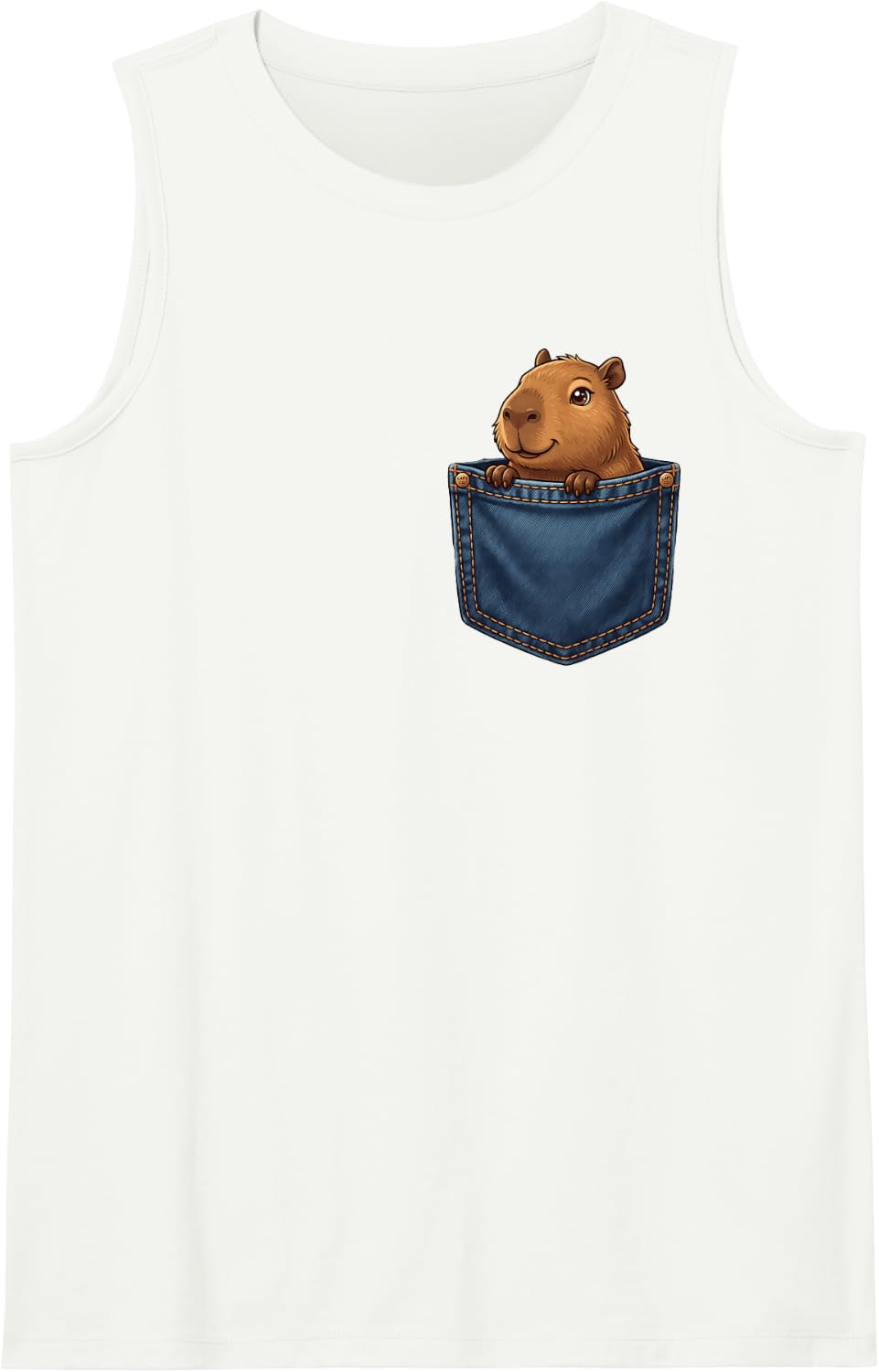 Capybara Pocket Sleeveless Tank Top - White