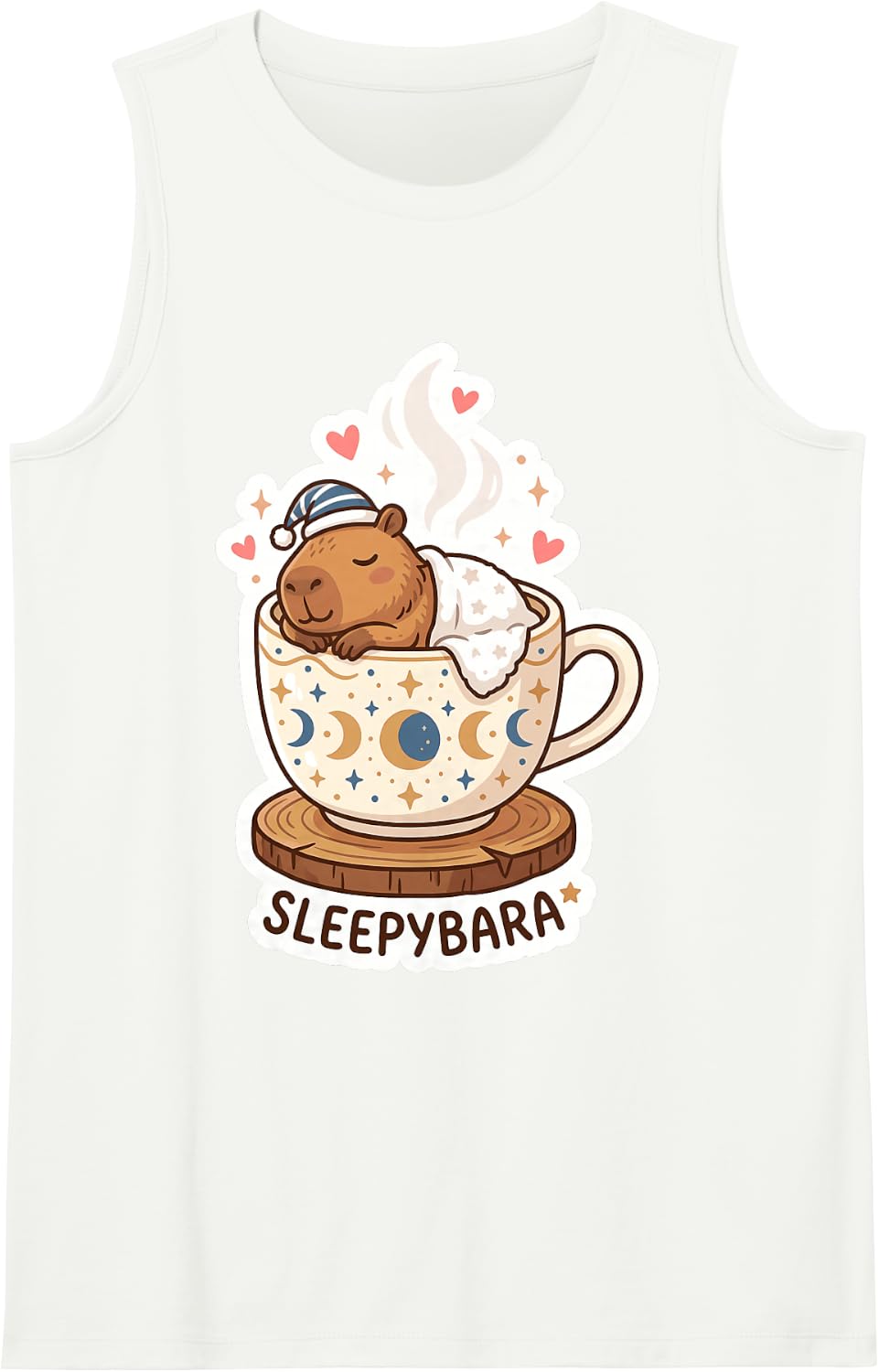 Capybara Sleeping Pajamas Sleepy Cute Sleepybara Sleeveless Tank Top - White