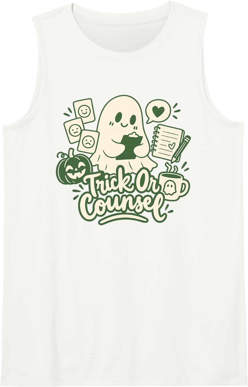 Trick Or Counsel School Counselor Halloween Cute Ghost Sleeveless Tank Top - White