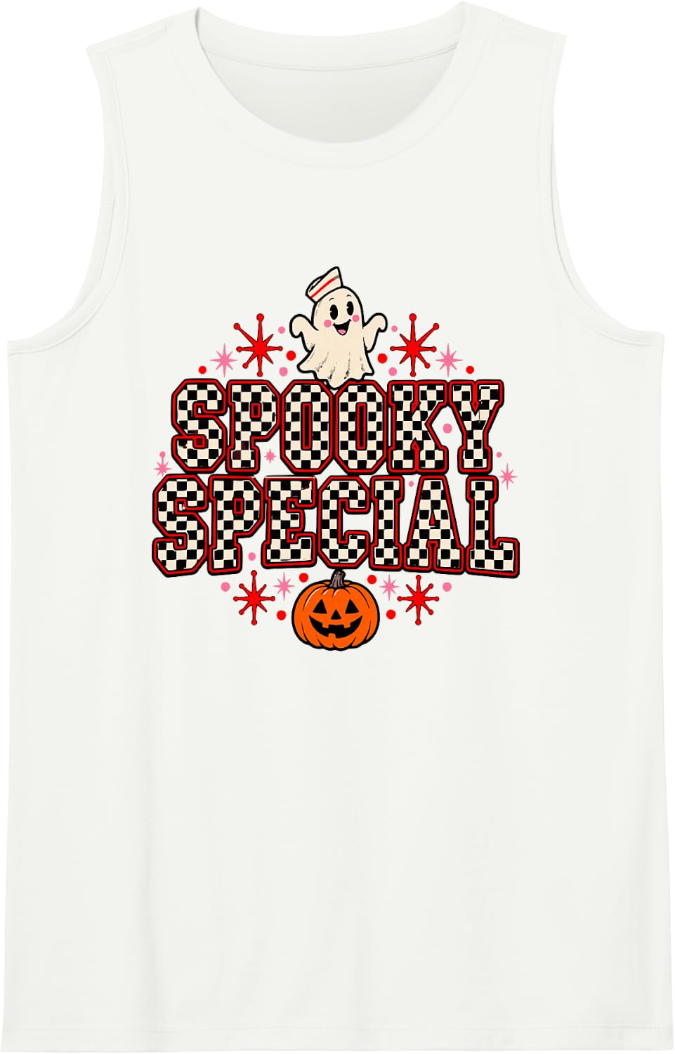 Spooky Special Retro Diner Ghost Pumpkin Halloween Sleeveless Tank Top - White