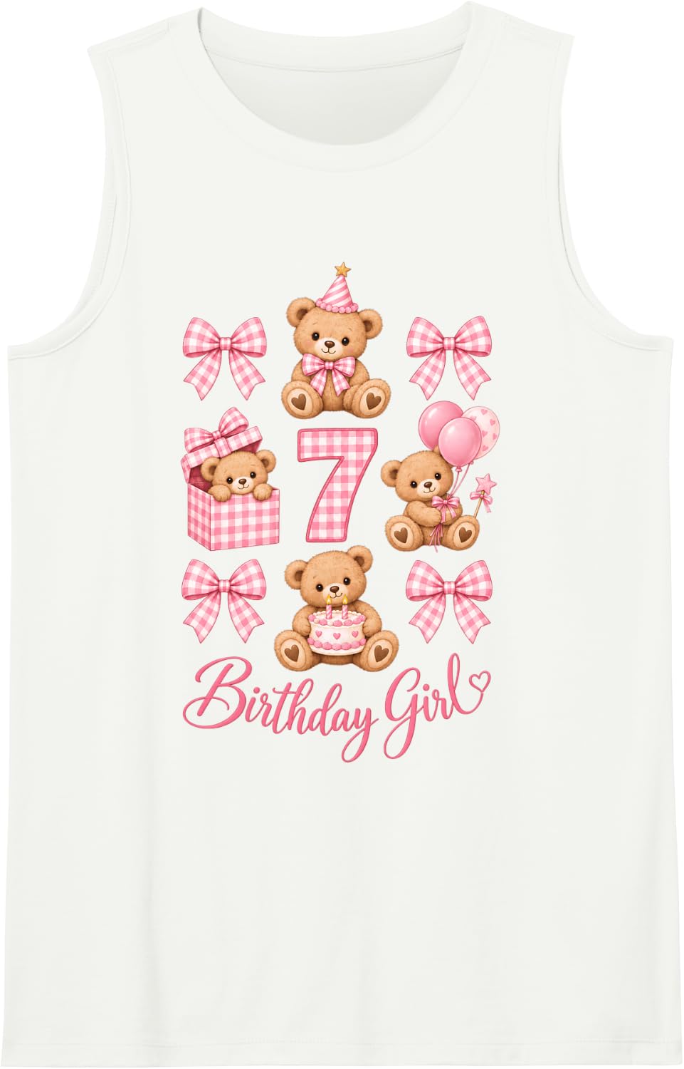 7th Birthday Girl Cute Capybara Bow 7 Years Old Coquette Sleeveless Tank Top - White