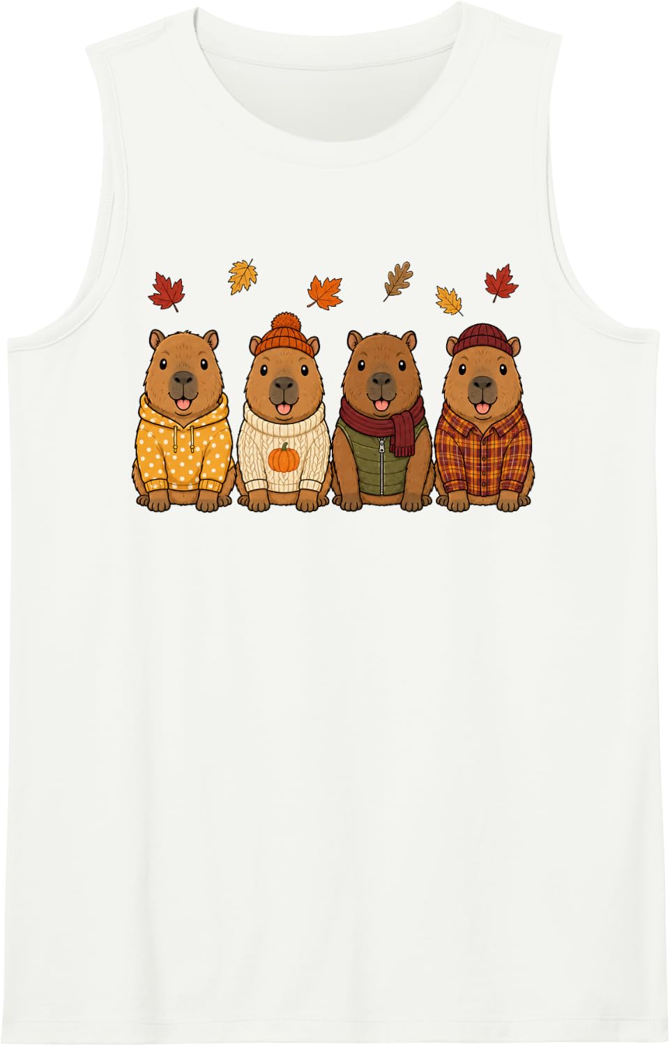 Capybara Fall Autumn Season Pumpkin Sleeveless Tank Top - White