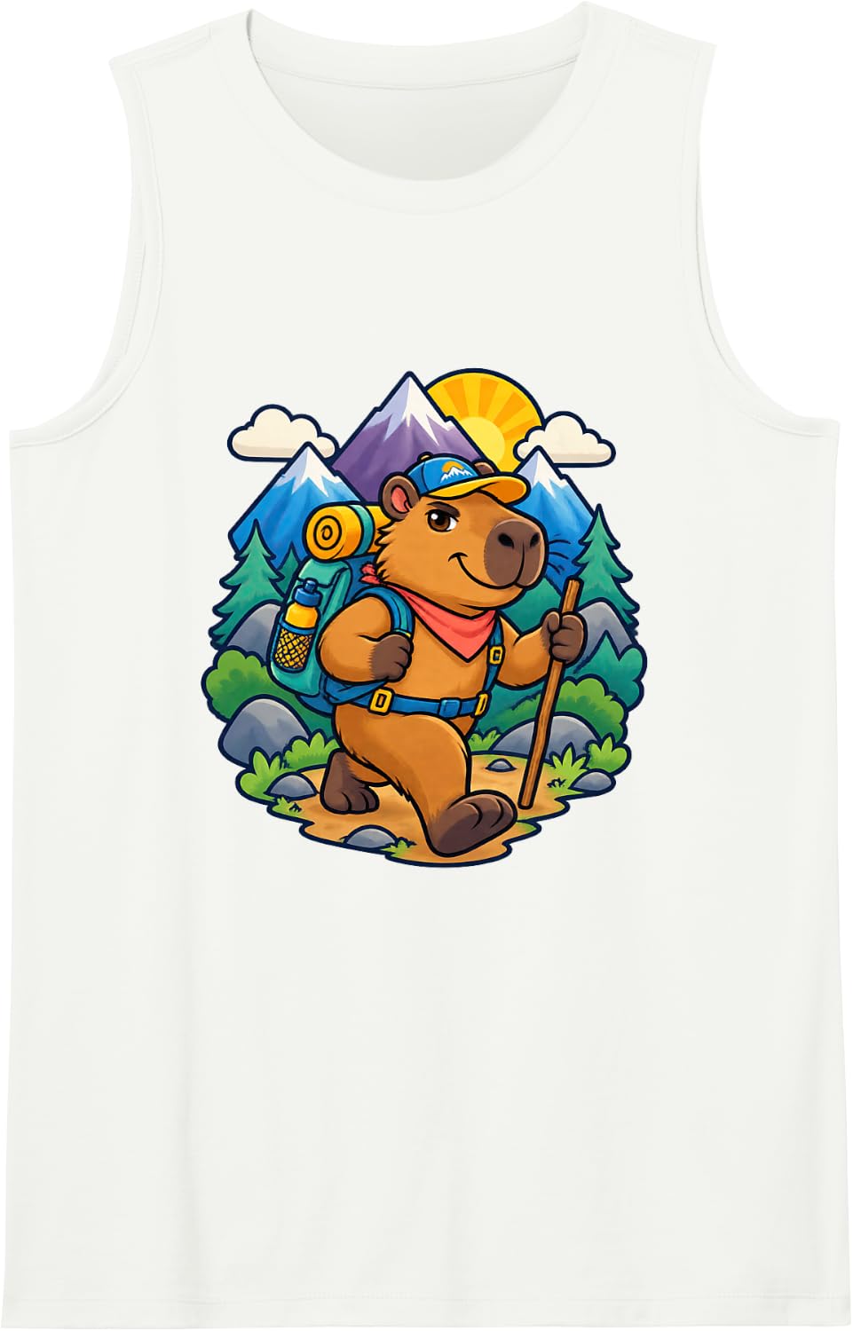 Capybara Marches Forward with Playful Swagger Sleeveless Tank Top - White