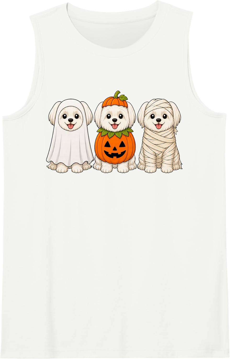 Spooky Maltese Pumpkin Ghost Halloween Dog Lover Tank Top - White