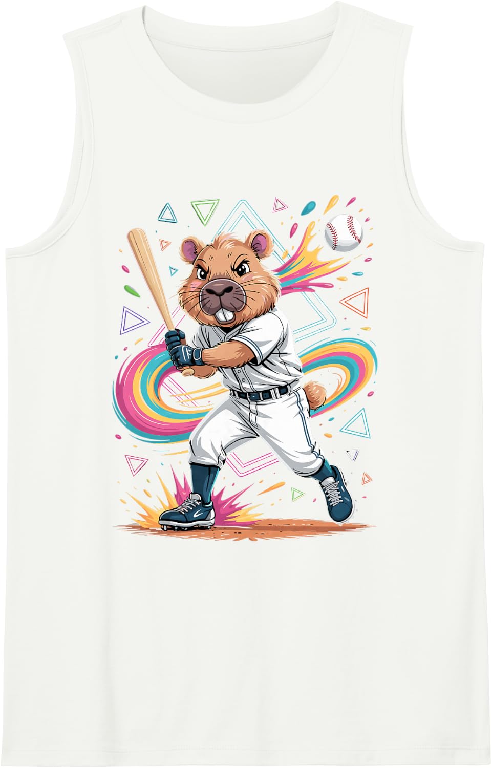 Baseball Capybara Retro Splash Art Sleeveless Tank Top - White