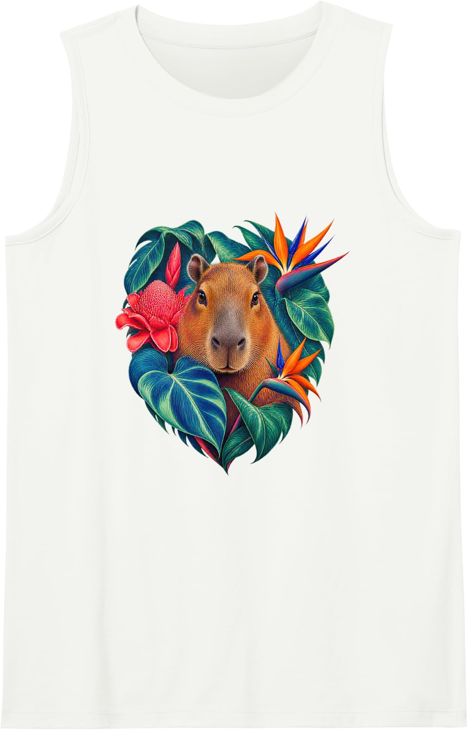 Capybara Philodendron Tropical Botanical Art Sleeveless Tank Top - White