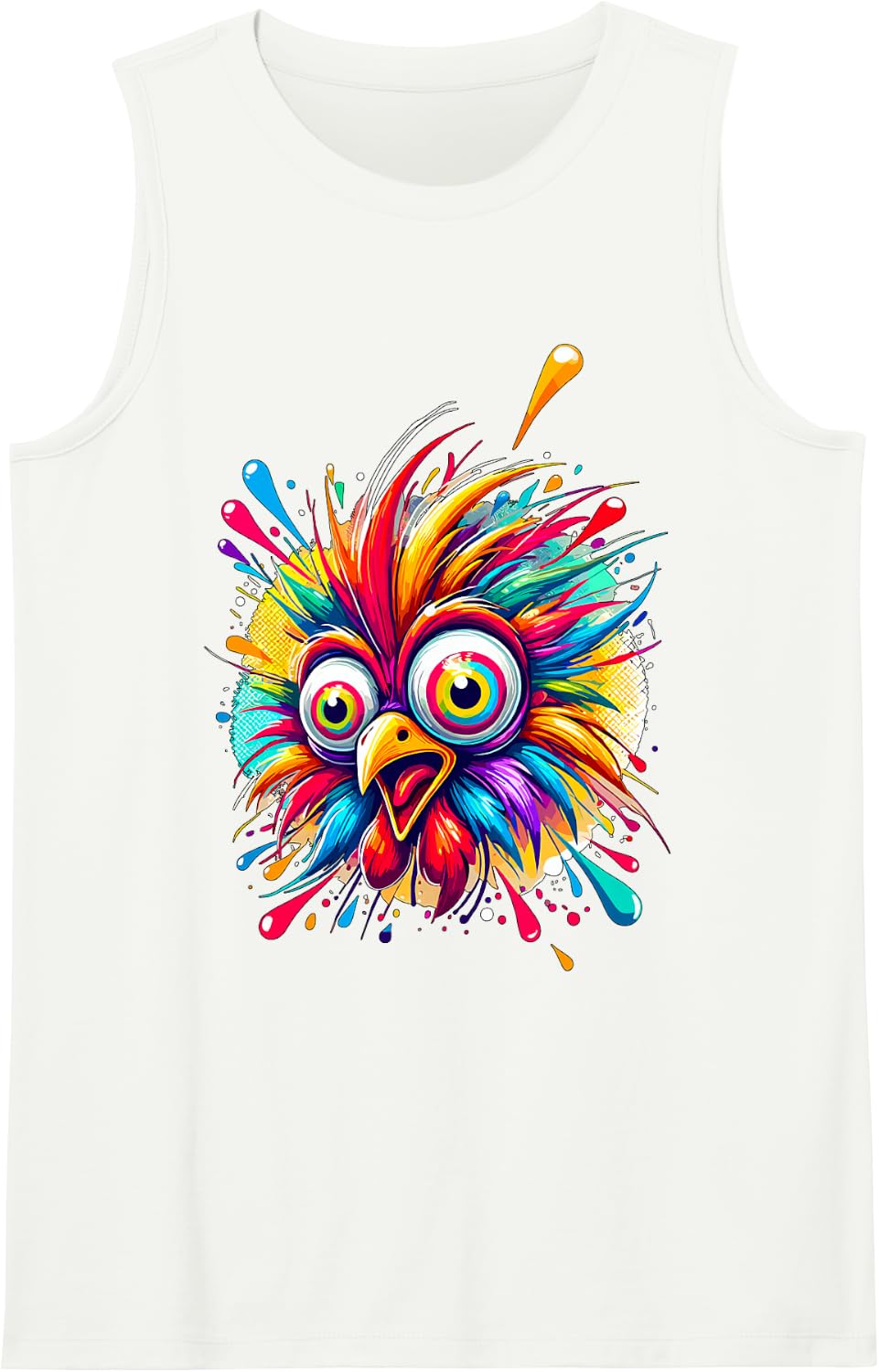 Colorful Crazy Chicken Farmer Sleeveless Tank Top - White
