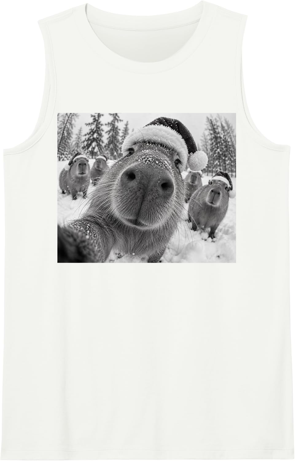 Capybara Christmas Selfie Funny Santa Capybara Xmas Photo Sleeveless Tank Top - White