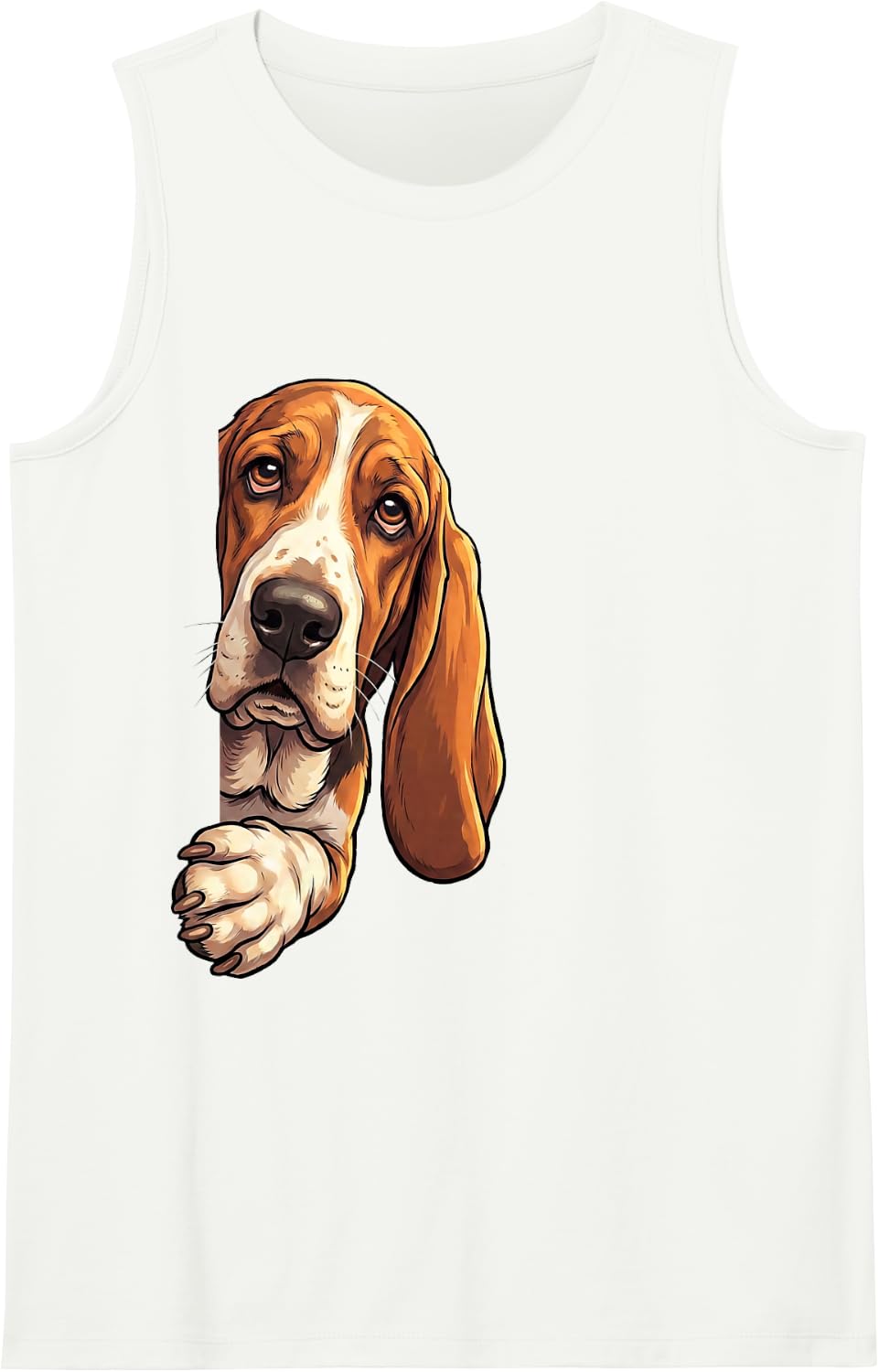 Funny Basset Hound Peeking from Side Dog Owner Sleeveless Tank Top - White
