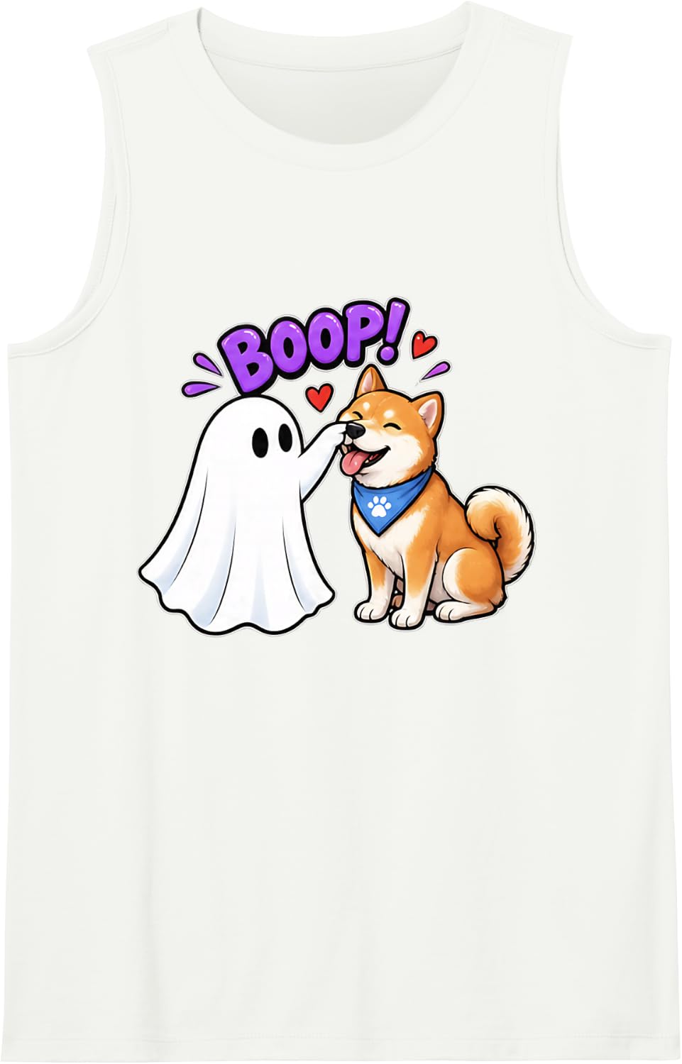 Cute Halloween Ghost Booping Shiba Inu Dog Tee Tank Top - White