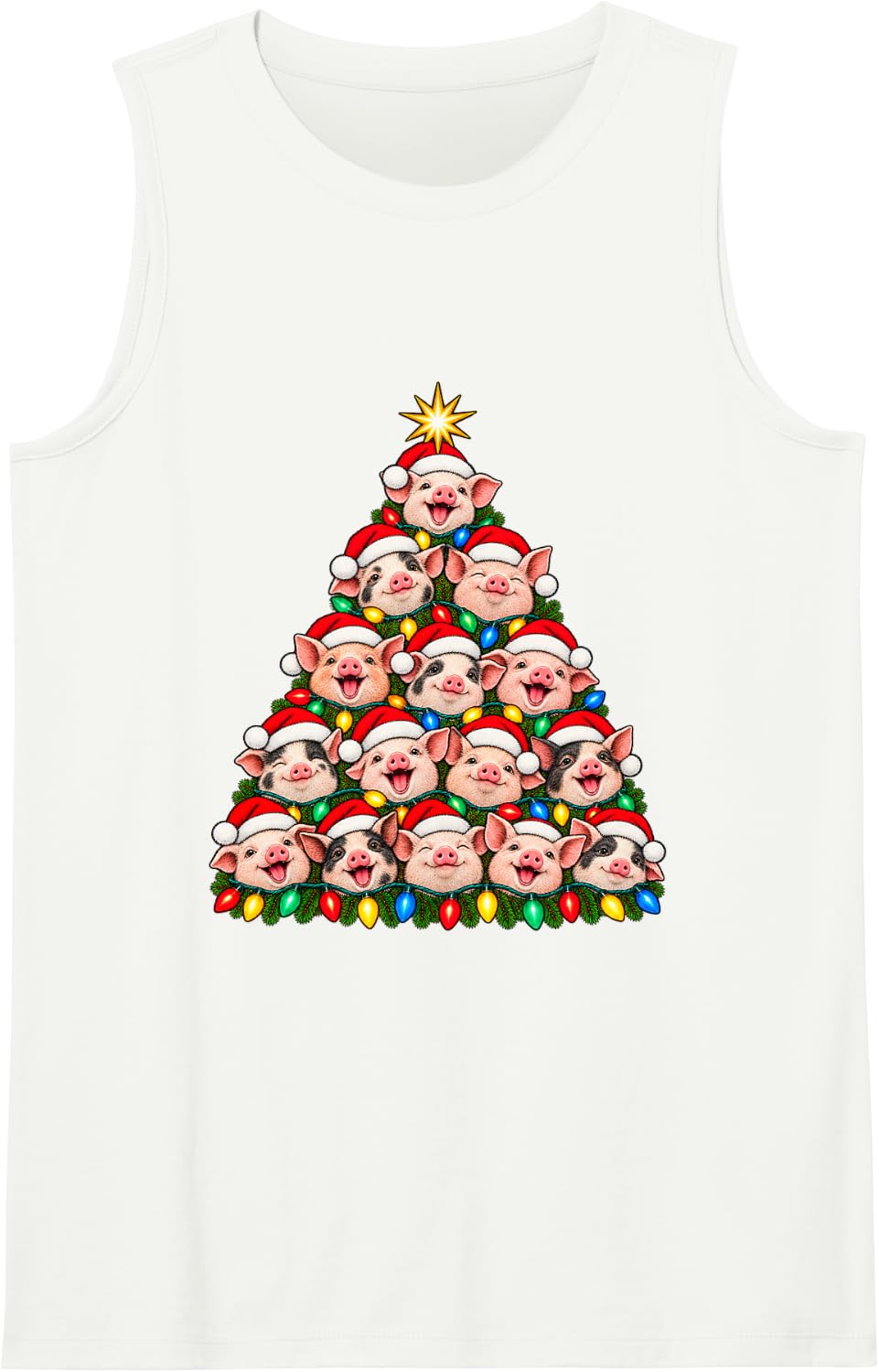 Pigs Christmas Tree Cute Santa Hat Pig Lover Xmas Sleeveless Tank Top - White