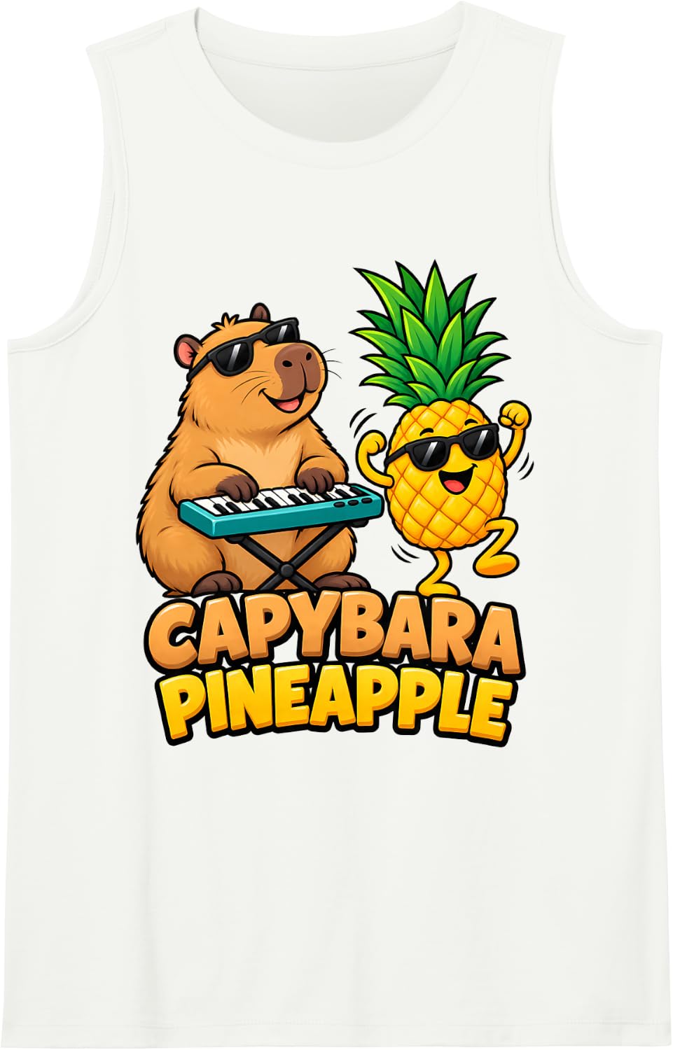 Capybara Pineapple Funny Keyboard Player Dancing Fruit Duo Sleeveless Tank Top - White