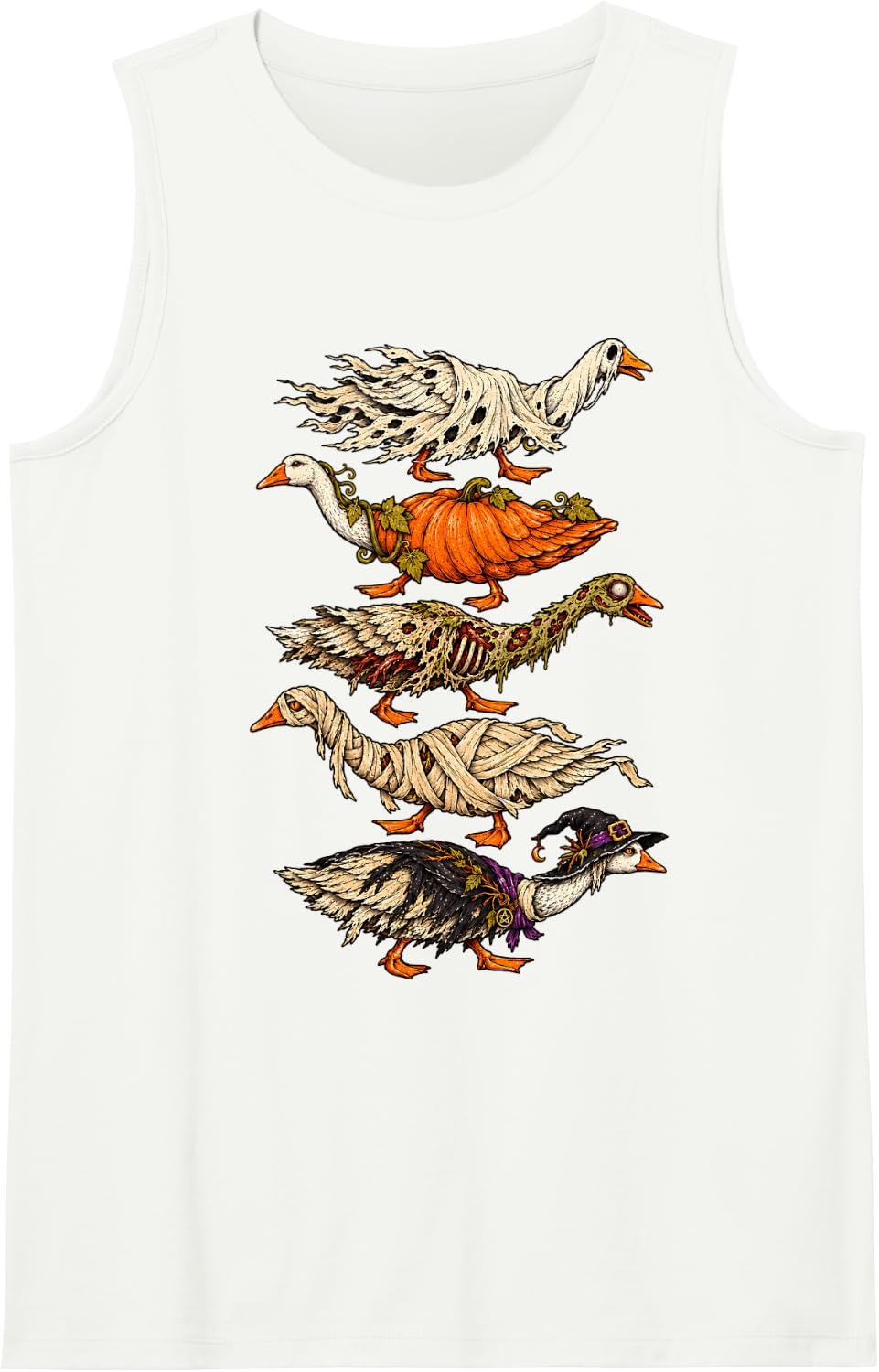 Halloween Goose Ghost Pumpkin Zombie Mummy Witch Sleeveless Tank Top - White