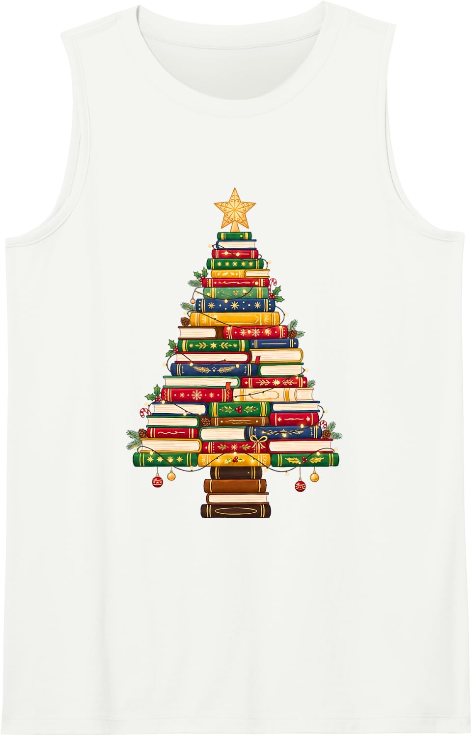 Book Tree Christmas Bookish Bookworm Holiday Sleeveless Tank Top - White