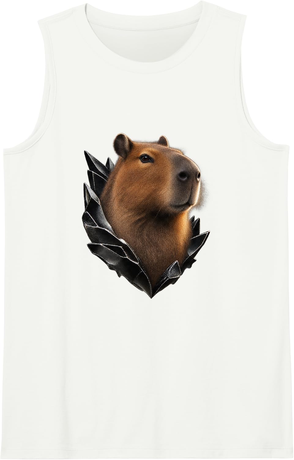 Capybara with Dark Jagged Shards Sleeveless Tank Top - White